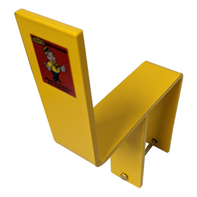 Front top view of yellow bracket with angled offset